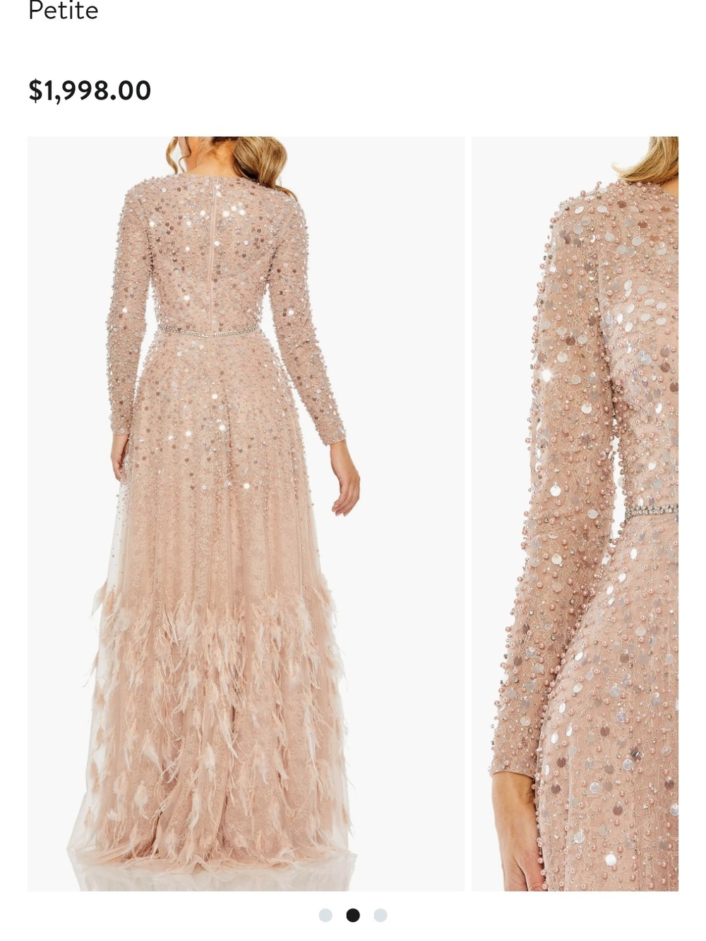 Mac Duggal Blush Sequin & Feather Long Sleeve Gown
